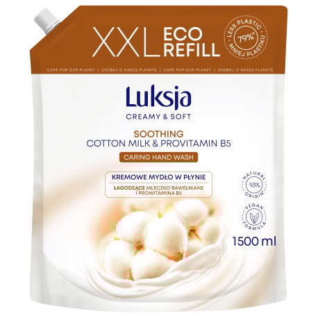Luksja Kremowe mydło w płynie Mleczko bawełniane i Prowitamina B5, zapas 1500 ml