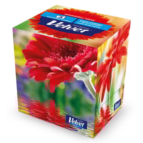 Chusteczki kosmetyczne celulozowe VELVET Cube Style, 3-warstwowe, 56 listków, biały