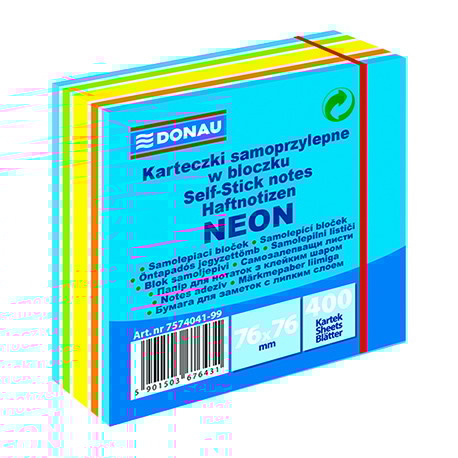 Kostka samoprzylepna DONAU, 76x76mm, 1x400 kart., neon-pastel, mix niebieski