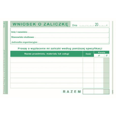 W Wniosek o zaliczkę