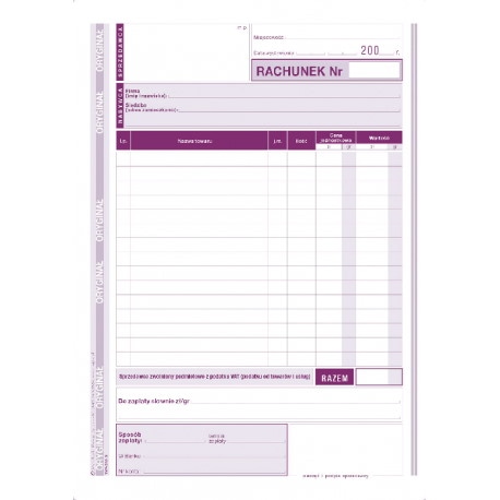 Rachunek A5 dla zw.z VAT (pion)