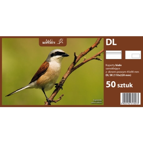 Koperty białe DL SK z okienkiem prawym (110 x 220 mm) 50 szt.