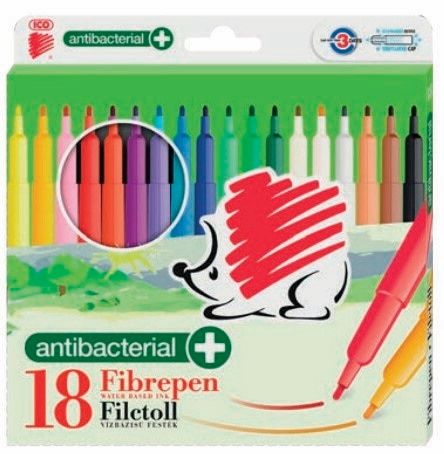 Flamastry ICO 300 Fibre Pen, antybakteryjne, 18 szt., zawieszka, mix kolorów