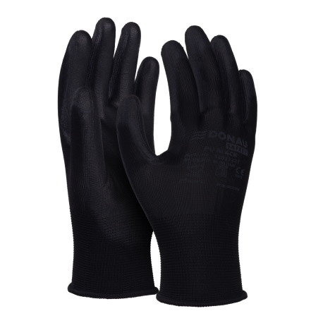 Rękawice DONAU SAFETY PU Black, kat. II, rozm. 7, czarne