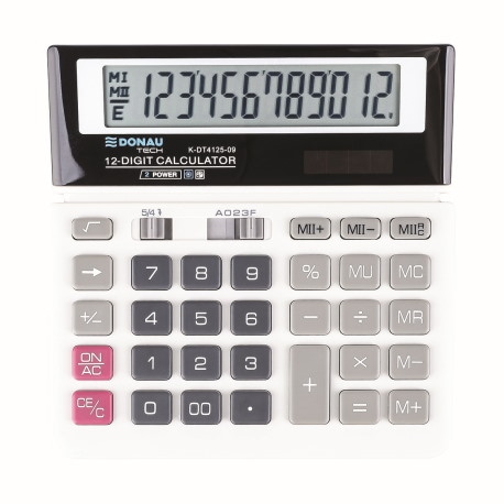 Kalkulator biurowy DONAU TECH, 12-cyfr. wyświetlacz, wym. 155x152x28 mm, biały