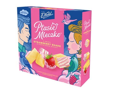 E. Wedel Ptasie Mleczko Strawberry Shake w czekoladzie białej 340 g