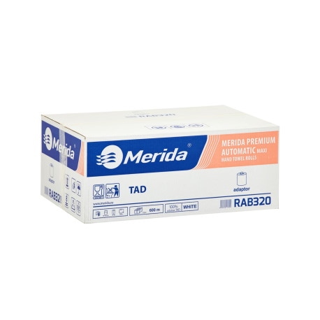 RĘCZNIKI PAPIEROWE W ROLI MERIDA TOP TAD AUTOMATIC MAXI, ŚR. 19 CM, DŁ.100 M, 2-WARSTWOWE, BIAŁE