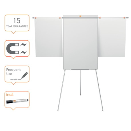 Flipchart magnetyczny ze stali lakierowanej Nobo Classic, na statywie z wysuwanymi ramionami