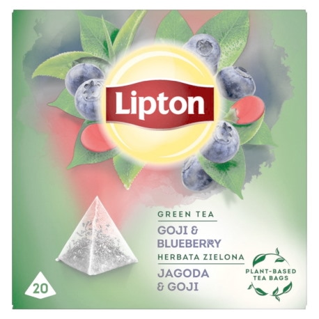 Herbata LIPTON, piramidki, zielona, jagoda i goja, 20 szt.
