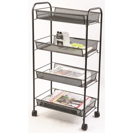 Mobilny stojak na dokumenty Q-CONNECT Office Set, metalowy, na kółkach, 4 półki, czarny