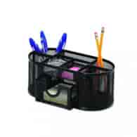 Przybornik na biurko Q-CONNECT Office Set, metalowy, z szufladką, czarny