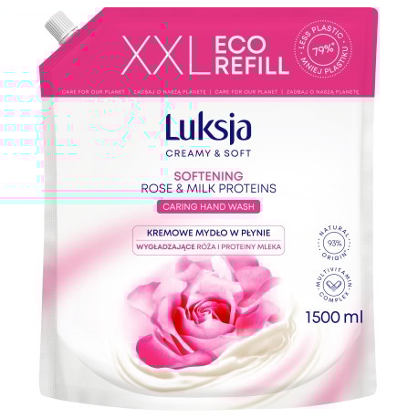 Luksja Kremowe mydło w płynie Róża i Proteiny mleka, zapas 1500 ml