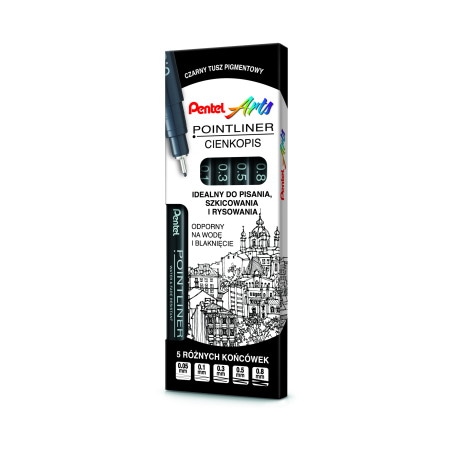 ZESTAW Cienkopis POINTLINER z tuszem pigmentowym  5 końcówek czarny Pentel