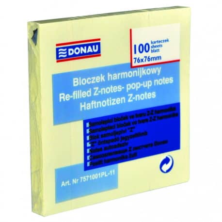 Bloczek samoprzylepny DONAU, typu Z, 76x76mm, 1x100 kart., jasnożółte