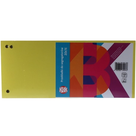 Przekładka papierowa 1/3 A4, 100szt. żółta, gramatura 190 g/m2, KBK