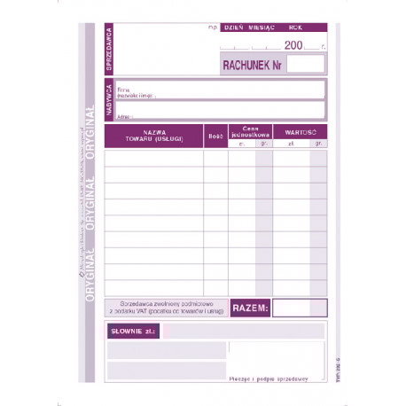 Rachunek A-6 dla zwol.z VAT (pion)