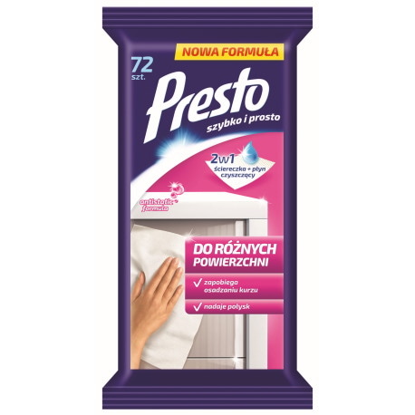 Ściereczki gospodarcze PRESTO, do różnych powierzchni, 72szt., białe