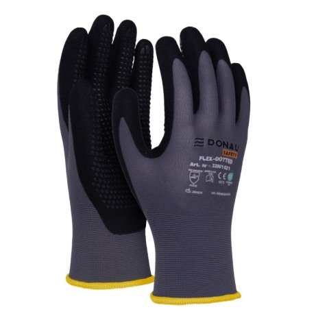 Rękawice DONAU SAFETY Flex-Dotted, kat. II, rozm. 8, szare