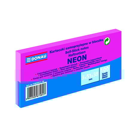 Bloczek samoprzylepny DONAU, 38x51mm, 3x100 kart., neon, różowy