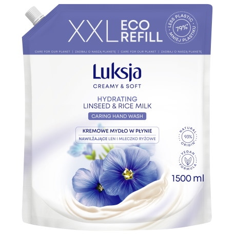 Luksja Kremowe mydło w płynie Len i Mleczko ryżowe, zapas 1500 ml