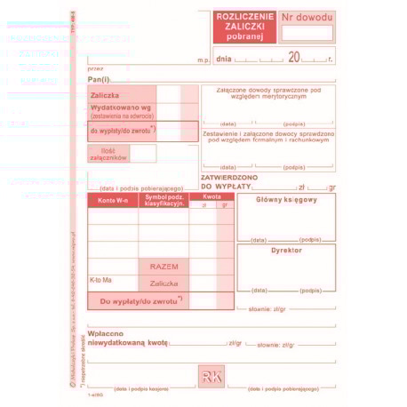 RZ Rozliczenie zaliczki