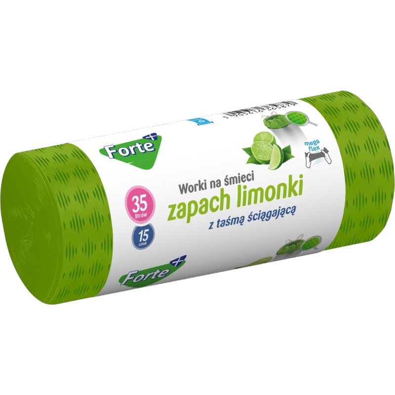 Worki na śmieci 35L op15 zielone ,zapachowe limonka , moletowane z taśmą LDPE