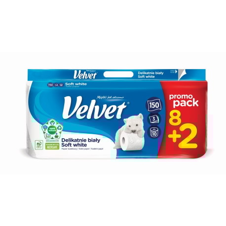 Papier toaletowy celulozowy VELVET Edycja Specjalna, 3-warstwowy, 150 listki, 8szt., biały