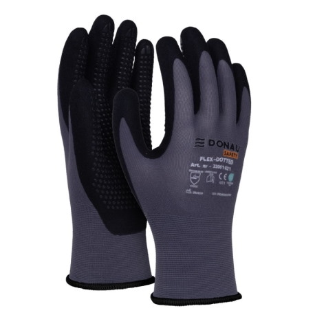 Rękawice DONAU SAFETY Flex-Dotted, kat. II, rozm. 10, szare