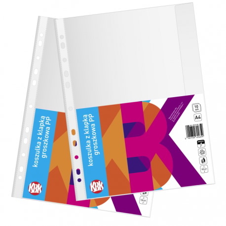 Koszulki PP, koszulka groszkowa A4 100 mikr. z klapką boczną, KBK bezbarwne 10 szt. w folli