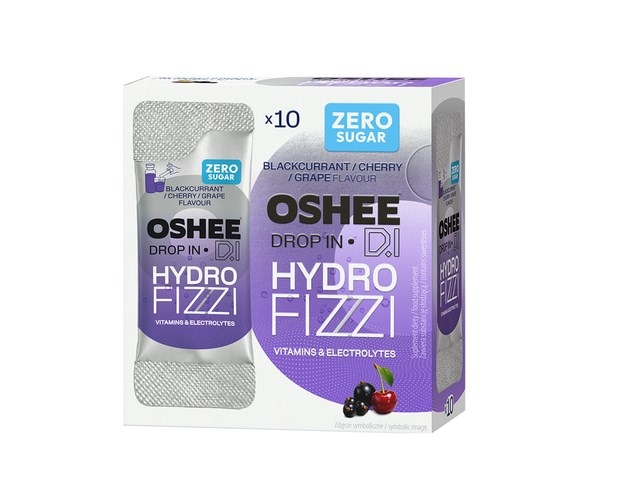 OSHEE Drop in HydroFizzi ZERO czarna porzeczka-wiśnia-winogrono 10 saszetek