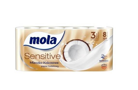 Papier toaletowy  biały MOLA Sensitive Mleczko kokosowe