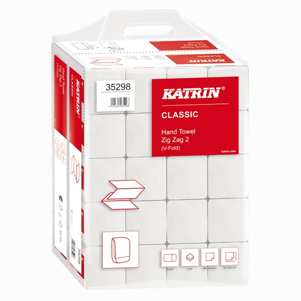 Ręczniki składane KATRIN CLASSIC Zig Zag 20x200, Handy Pack, biały, 2 warstwy