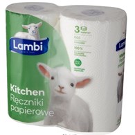 RĘCZNIK PAPIEROWY LAMBI, KITCHEN, biały klej, celuloza, 3 warstwy, 70 listków, 17,2 m. 2szt