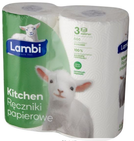 RĘCZNIK PAPIEROWY LAMBI, KITCHEN, biały klej, celuloza, 3 warstwy, 70 listków, 17,2 m. 2szt