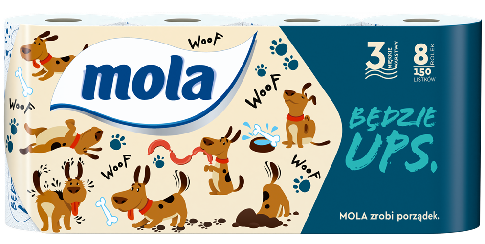 Papier toaletowy  MOLA BĘDZIE UPS 3-warstwy 150 listkow  op 8