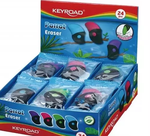 Gumka uniwersalna KEYROAD Parrot, pakowane na displayu, mix kolorów