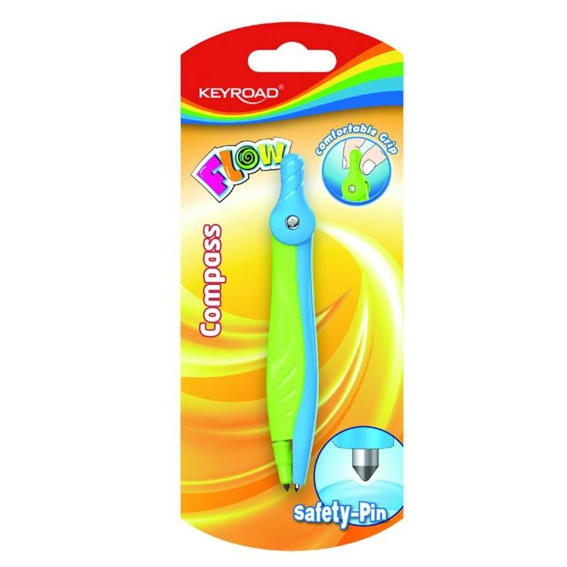 Cyrkiel KEYROAD Flow, plastikowy, w etui z grafitami, pakowane w display, mix kolorów