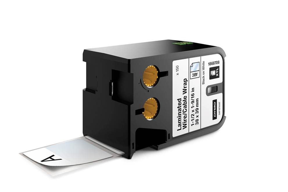 Dymo XTL laminowane opaski na kable 1-1/2  x 1-9/16  (38 mm x 39 mm) - czarne na białym