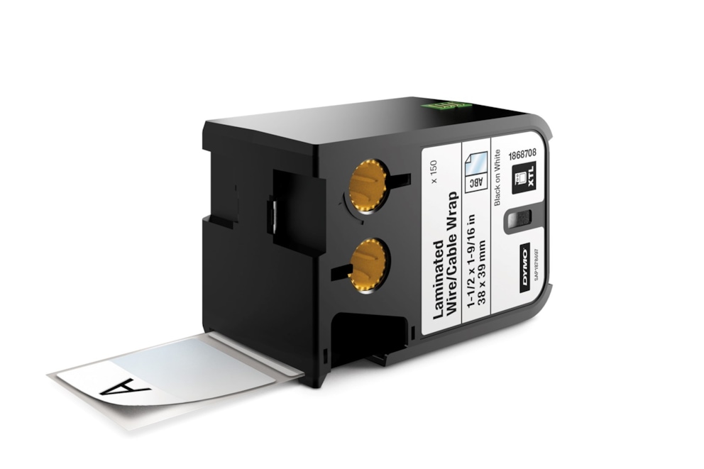 Dymo XTL laminowane opaski na kable 1-1/2  x 1-9/16  (38 mm x 39 mm) - czarne na białym