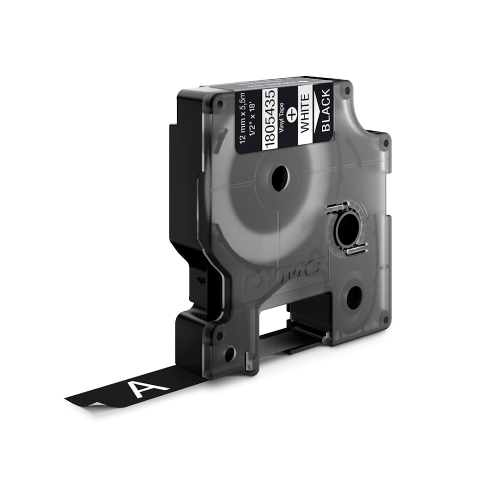DYMO Rhino przemysłowe etykiety winylowe, 12 mm x 5,5 m, czarny nadruk na białym, samoprzylepne, 1805435