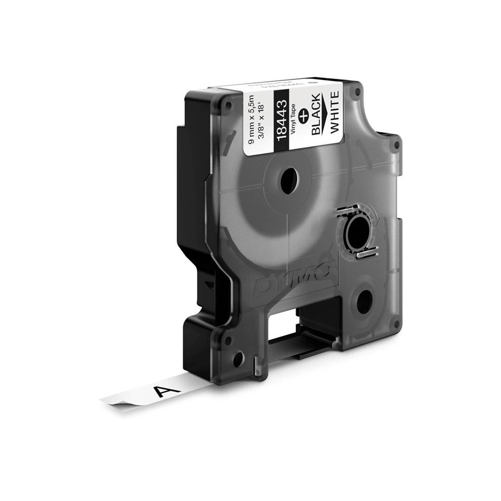 DYMO Rhino przemysłowe etykiety winylowe, rolki 9 mm x 5,5 m, czarny nadruk na białym, samoprzylepne, 18443