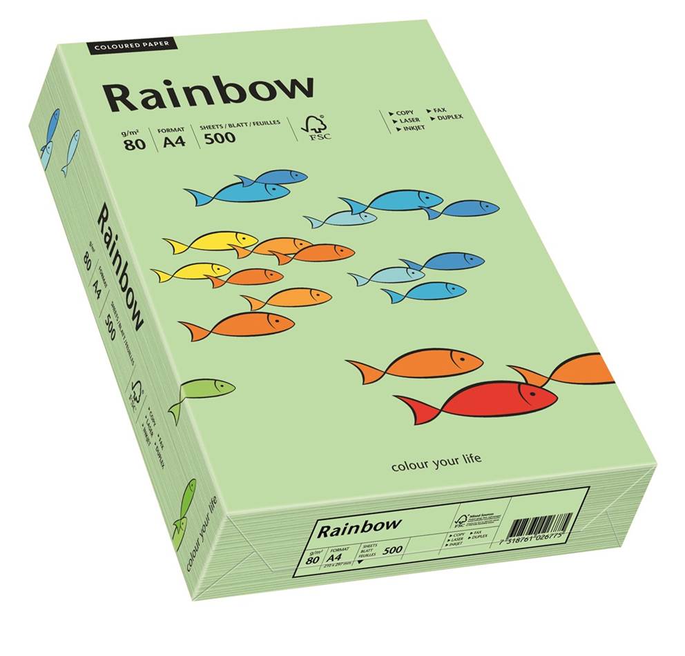 Papier ksero przygaszony zielony A4/80g 500 arkuszy Rainbow