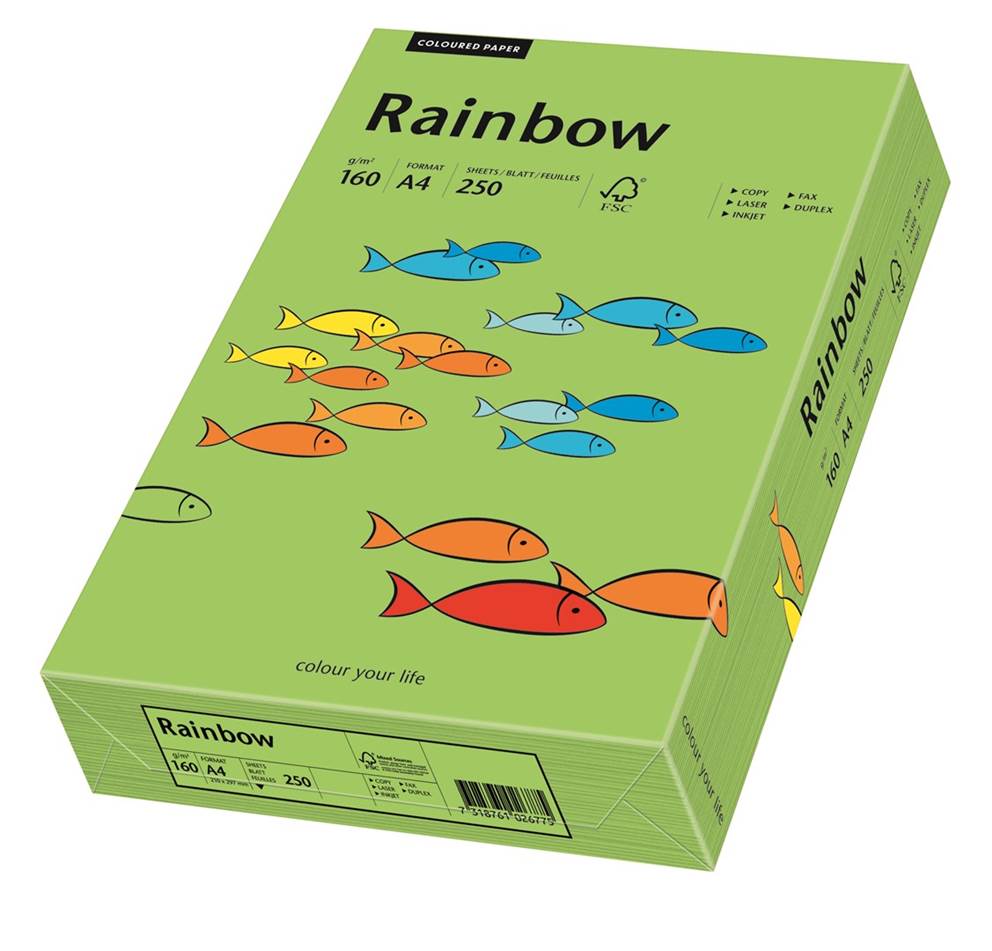 Papier ksero zielony A4/160g 250 arkuszy Rainbow
