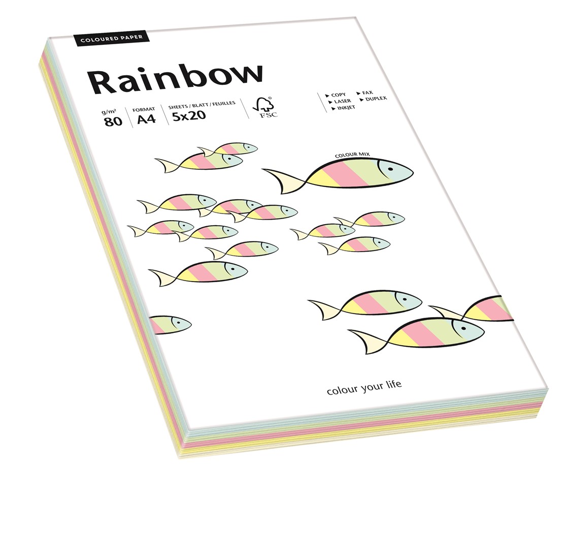 Papier ksero mix pastelowy A4/80g 100 arkuszy (5x20) Rainbow