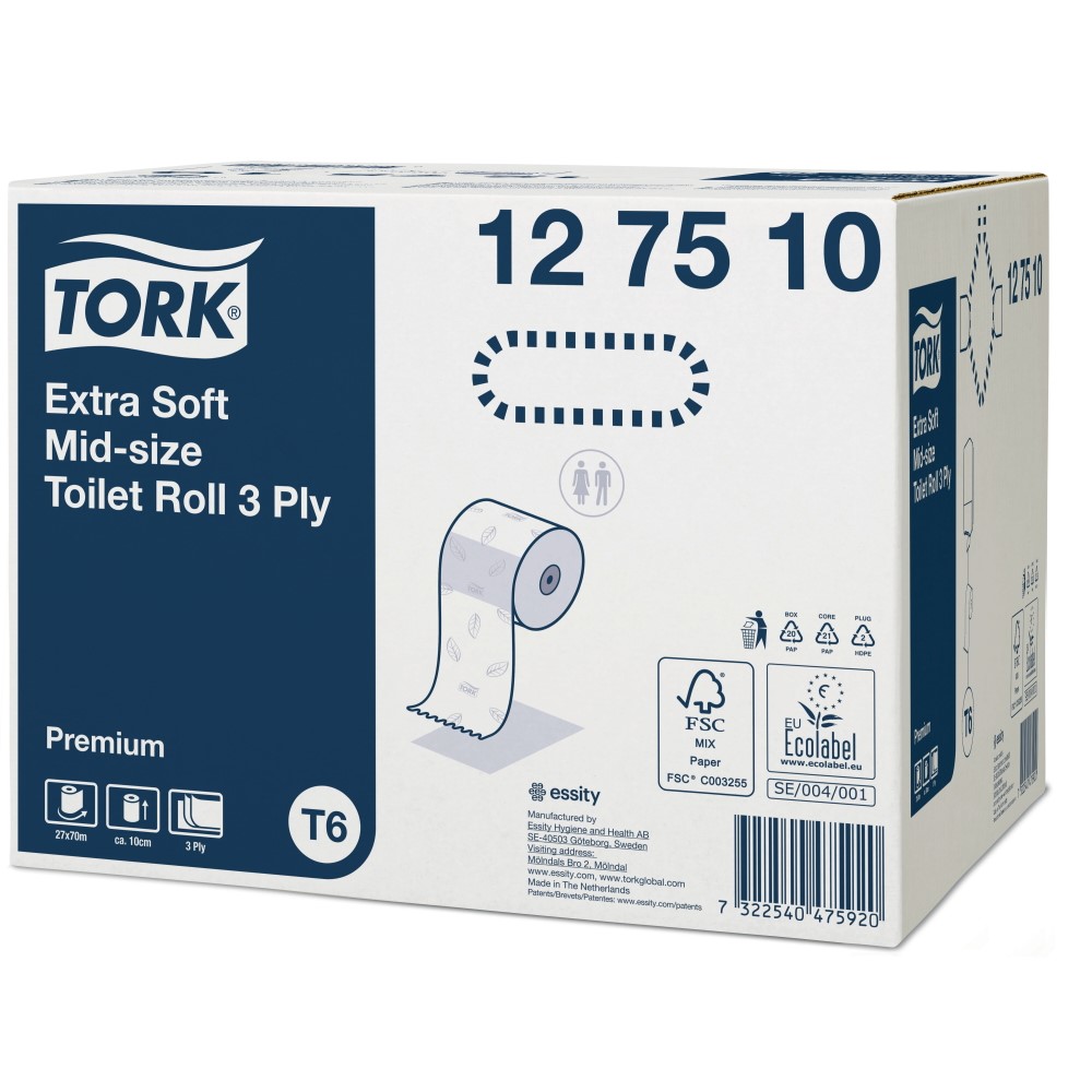 Tork Mid-size ekstramiękki papier toaletowy, celuloza + makulatura, 3-warstwowy, 70 m