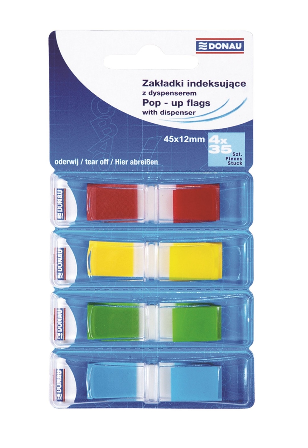 Zakładki indeksujące DONAU, PP, 12x45mm, 4x35 kart., mix kolorów