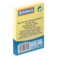 Bloczek samoprzylepny DONAU, 51x76mm, 1x100 kart., jasnożółty