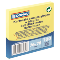 Bloczek samoprzylepny DONAU, 76x76mm, 1x100 kart., jasnożółty
