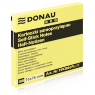 Bloczek samoprzylepny DONAU Eco, 76x76mm, 1x100 kart., jasnożółty