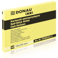 Bloczek samoprzylepny DONAU Eco, 101x76mm, 1x100 kart., jasnożółty